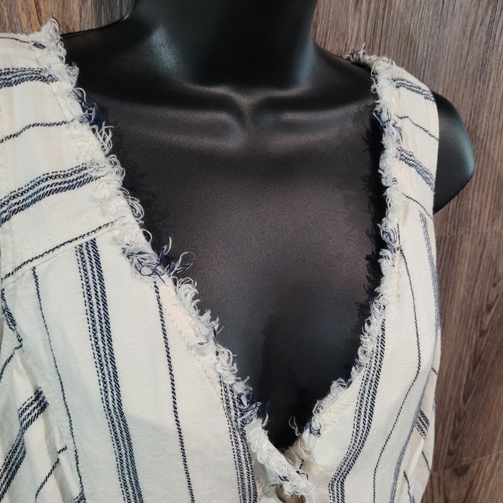Maeve by Anthropologie Leslie Textured Stripe Dress 16 Button Front Linen Blend - Picture 4 of 12
